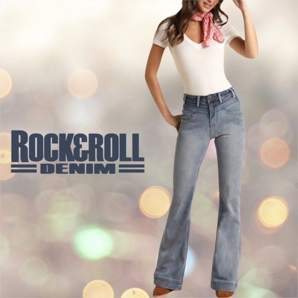 Rock‎ & Roll Denim Women's High Rise Front Yoke Patch Dye Trouser Jeans 27x33.5